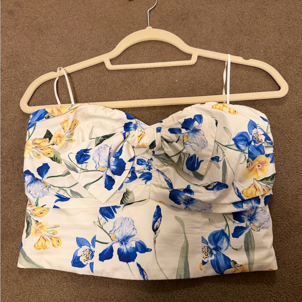 Express Blue and Yellow Floral Crop Top